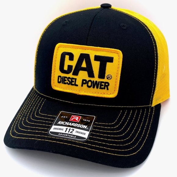 Vintage Caterpillar CAT Diesel Power Patch Hat - New Black & Gold Richardson 112 - Picture 1 of 8